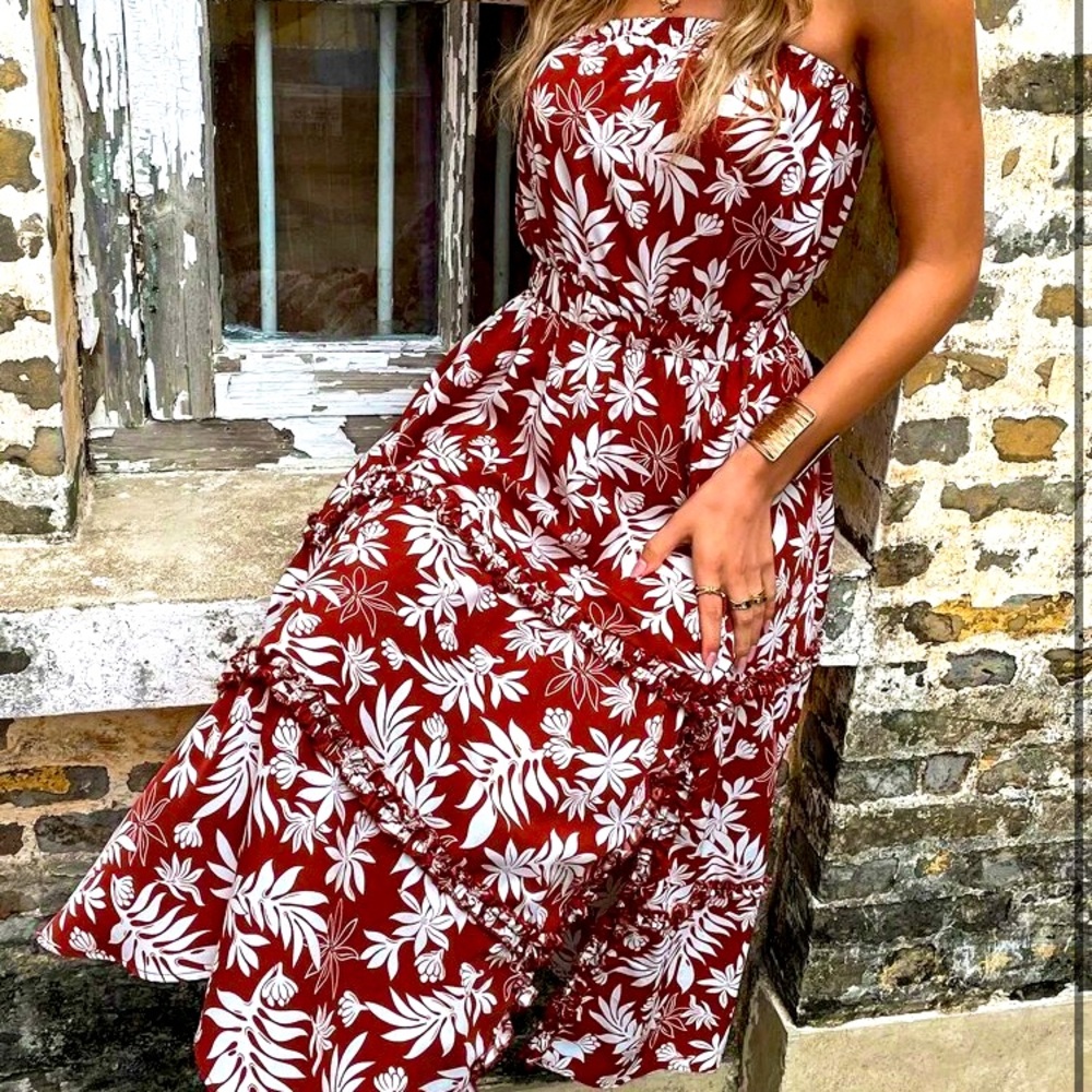 Boho Hawaiian leaf print dress - Picture 4 of 4